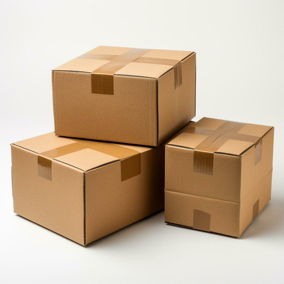 Brown cardboard box on a white background. 3d render image AI Generated photo