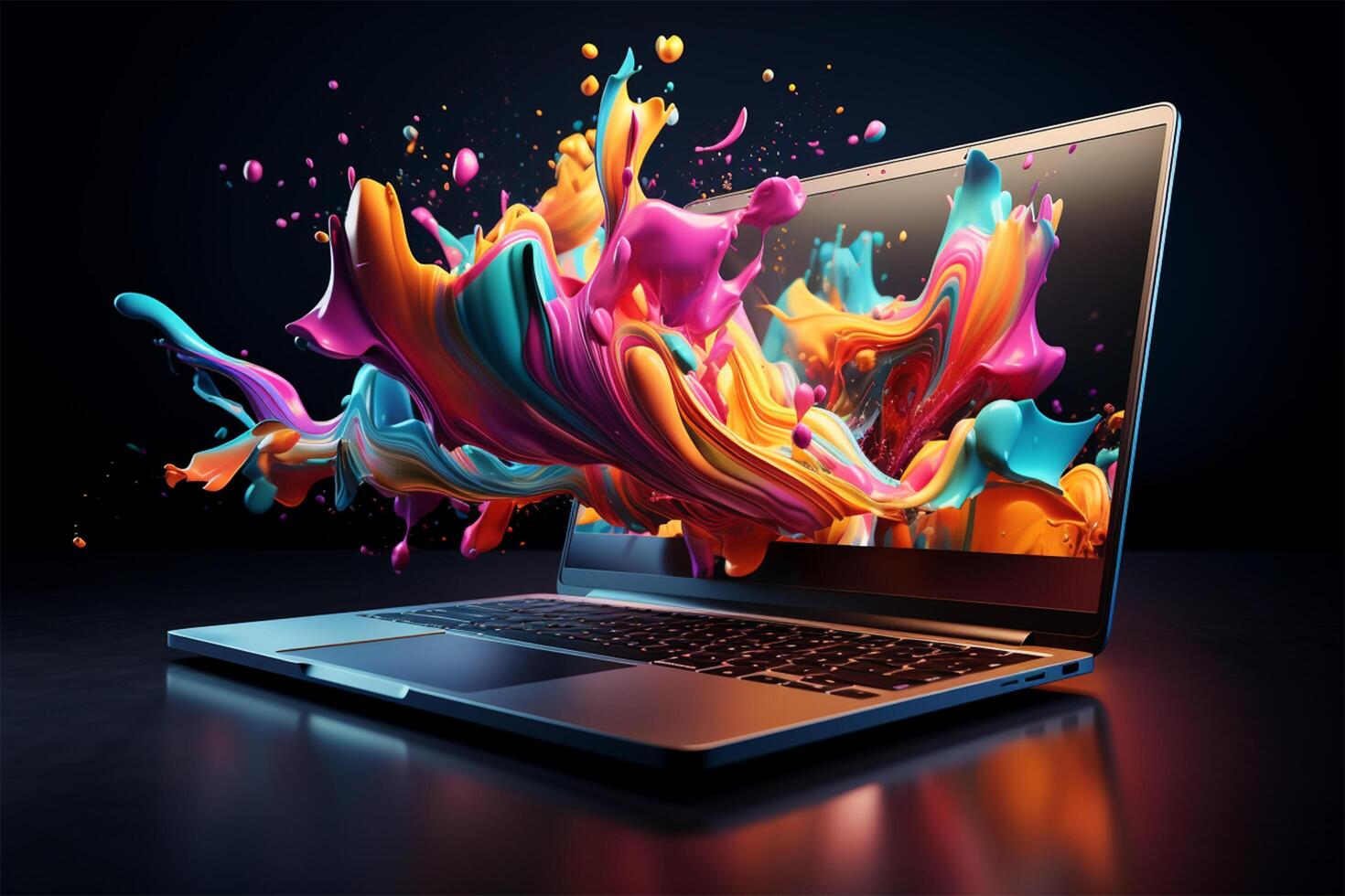 Laptop Trendy liquid style shapes abstract design, dynamic smartphone pub concept AI Generated photo