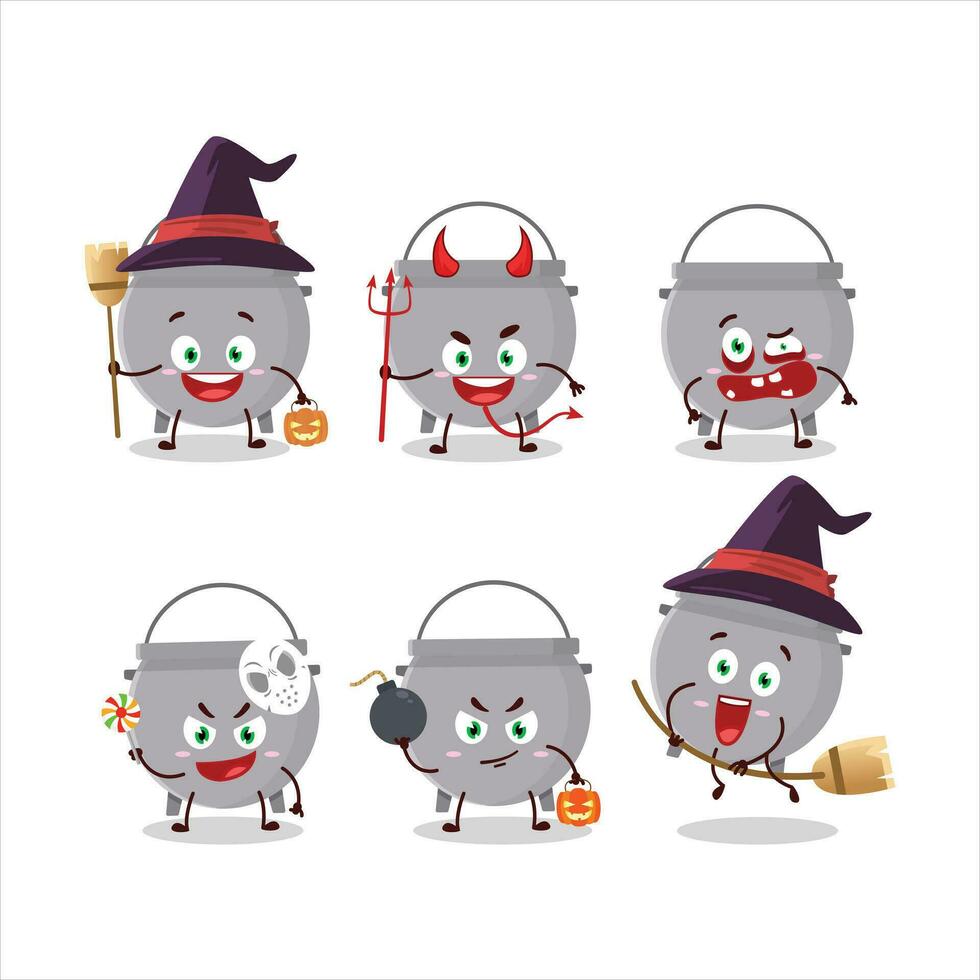 Halloween expression emoticons with cartoon character of cauldron bottle vector