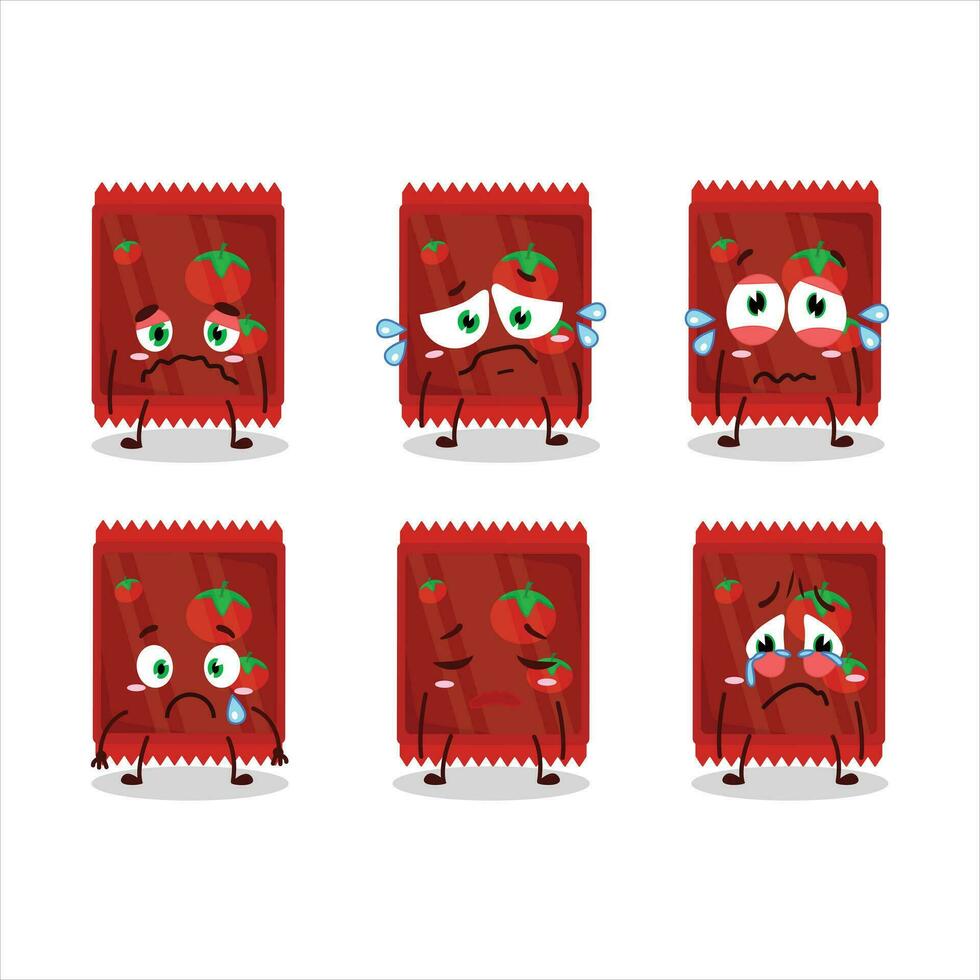 Ketchup sachet cartoon character with sad expression vector