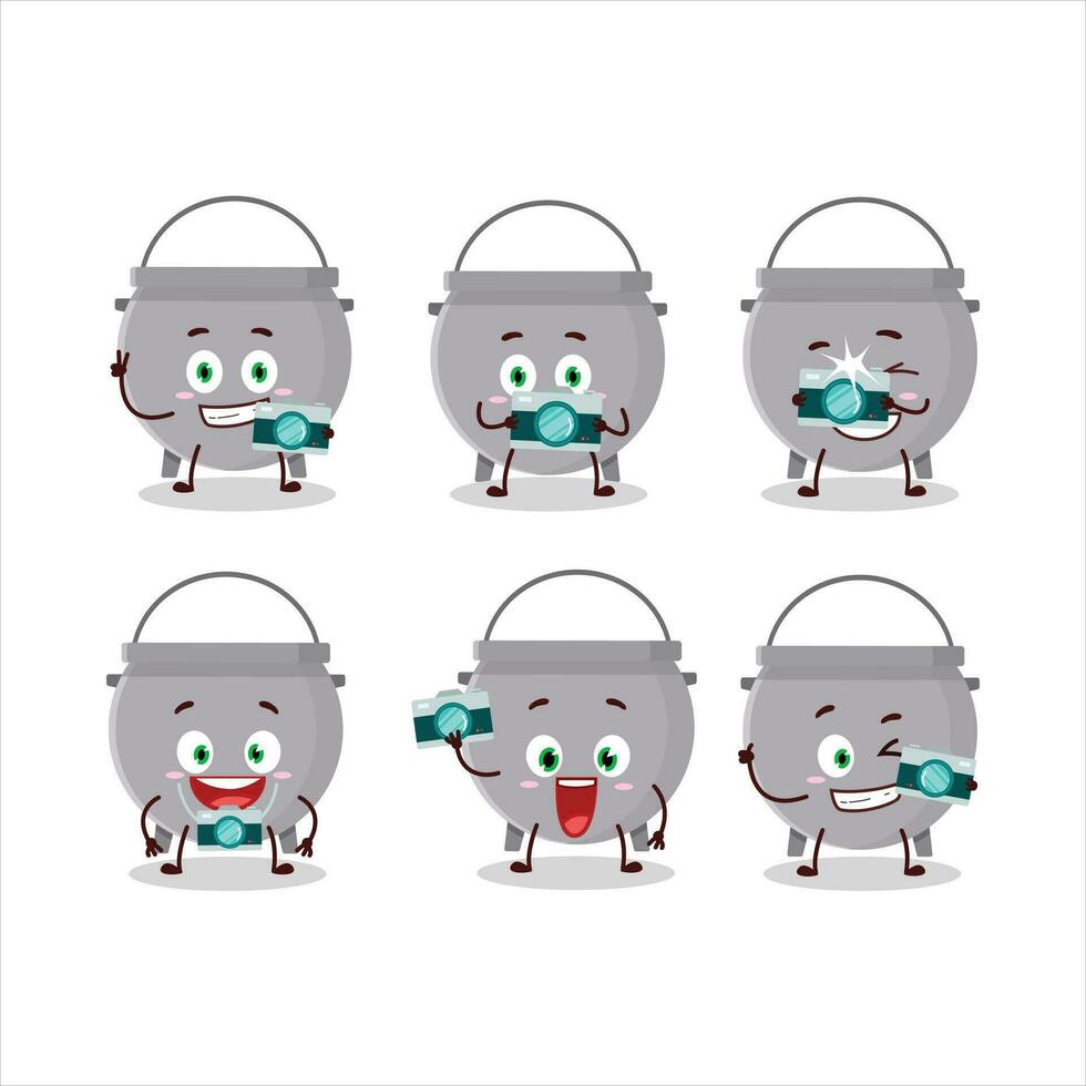 Photographer profession emoticon with cauldron bottle cartoon character vector