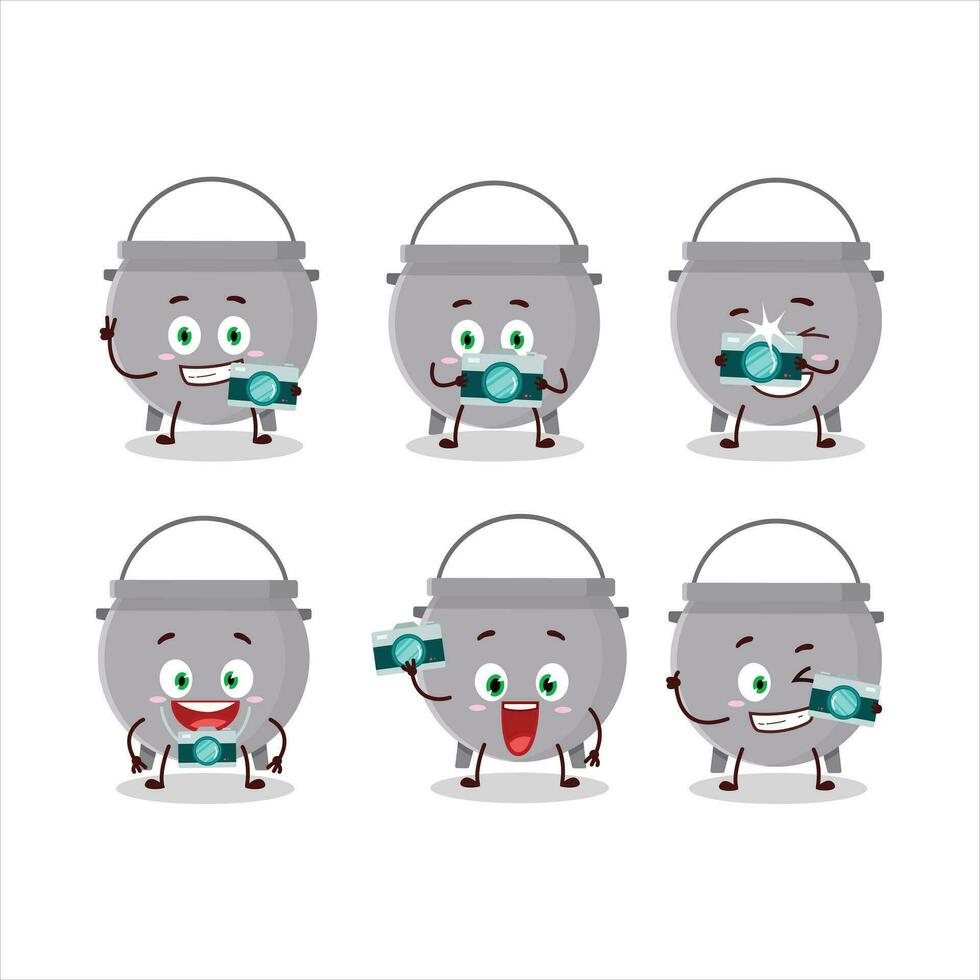 fotógrafo profesión emoticon con caldera botella dibujos animados personaje vector