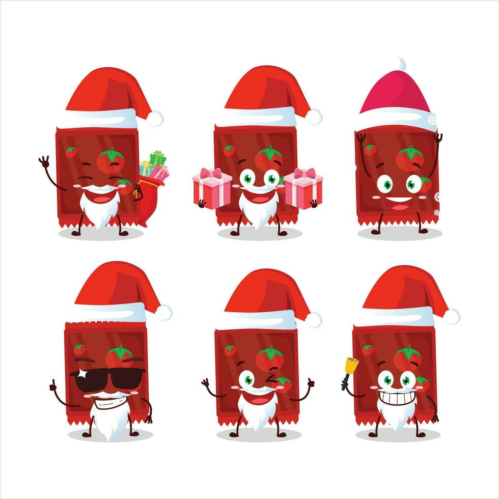 Papa Noel claus emoticones con salsa de tomate bolsita dibujos animados personaje vector