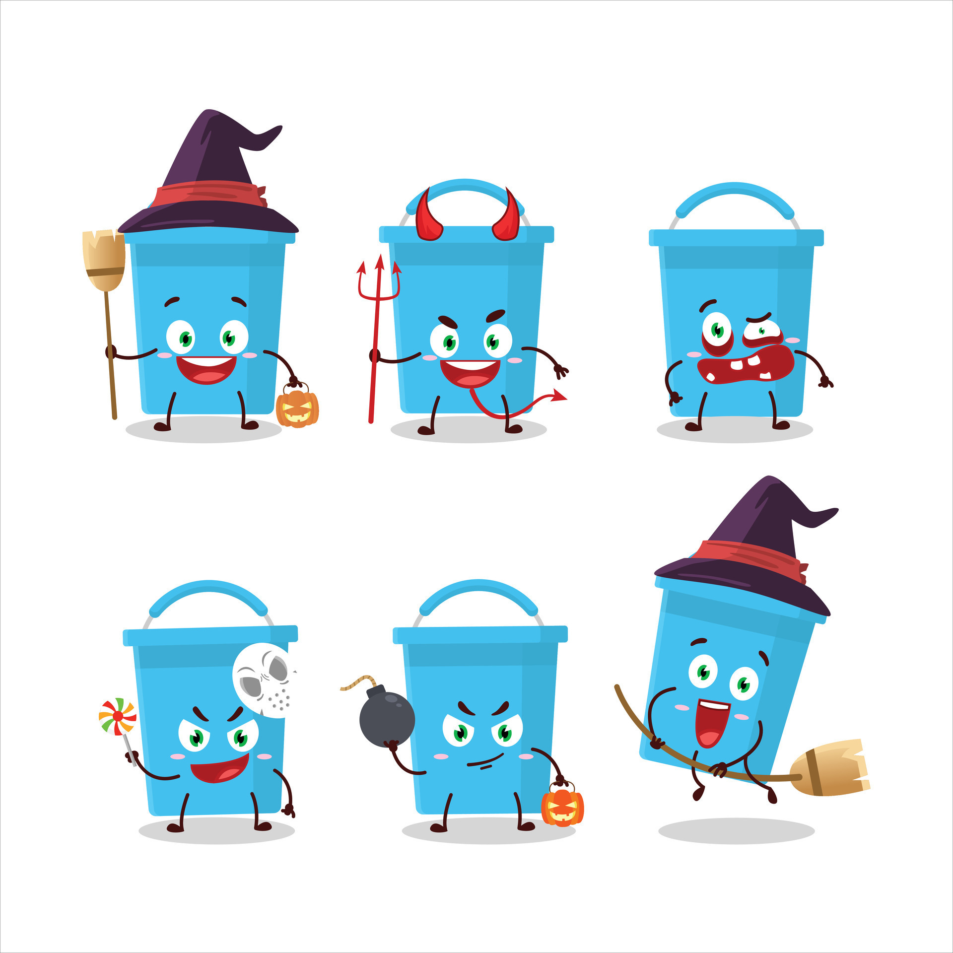 Halloween expression emoticons with cartoon character of blue bucket 26416934 Vector Art at Vecteezy