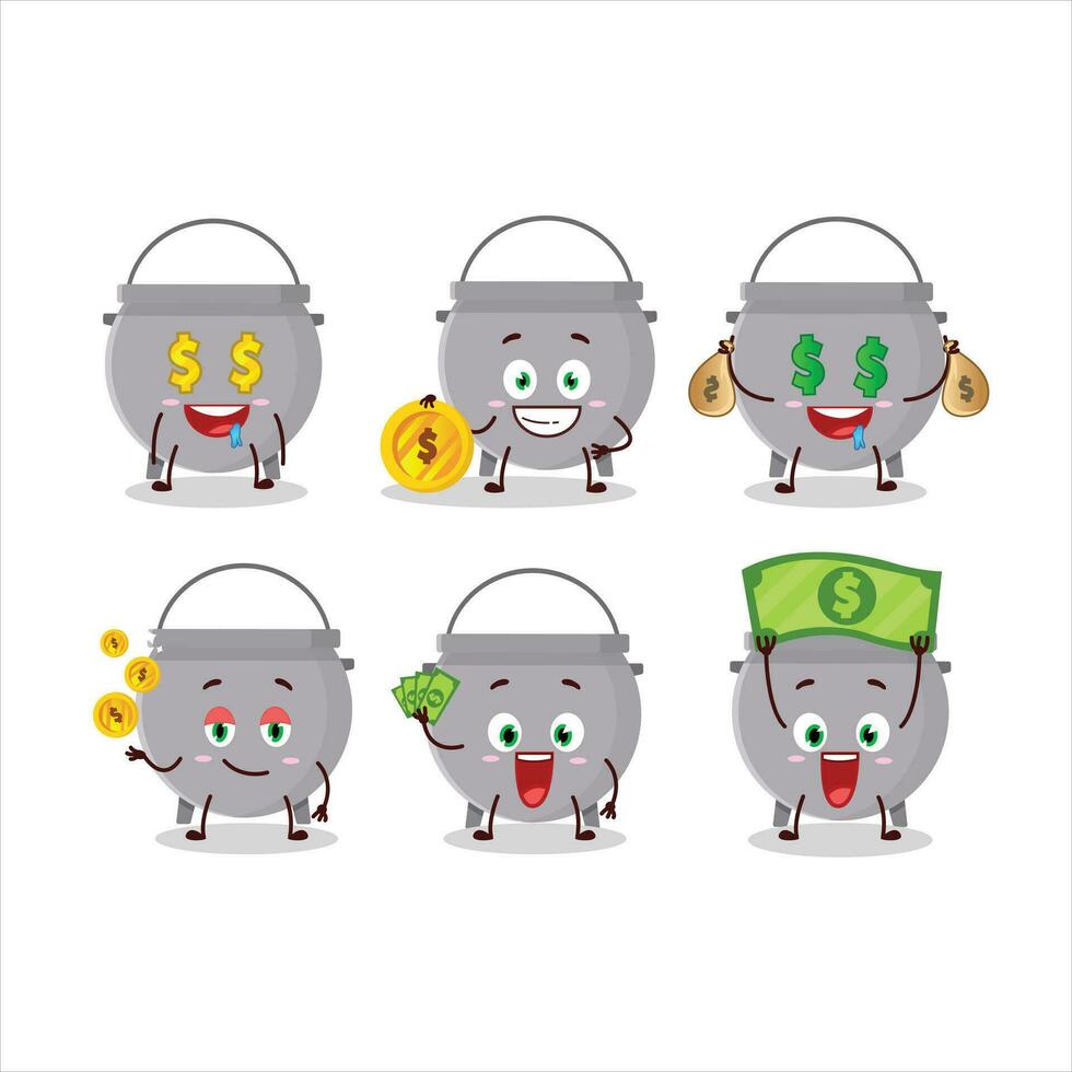 Cauldron bottle cartoon character with cute emoticon bring money vector