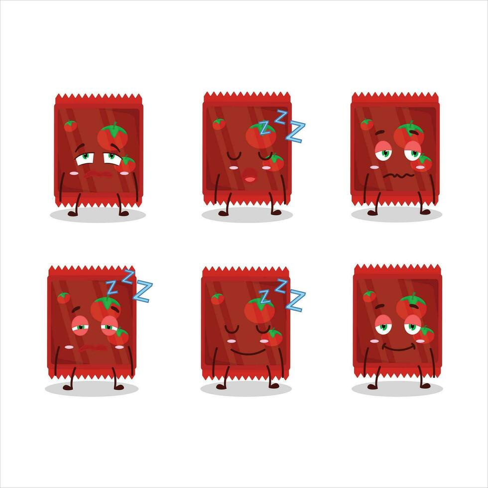 Cartoon character of ketchup sachet with sleepy expression vector