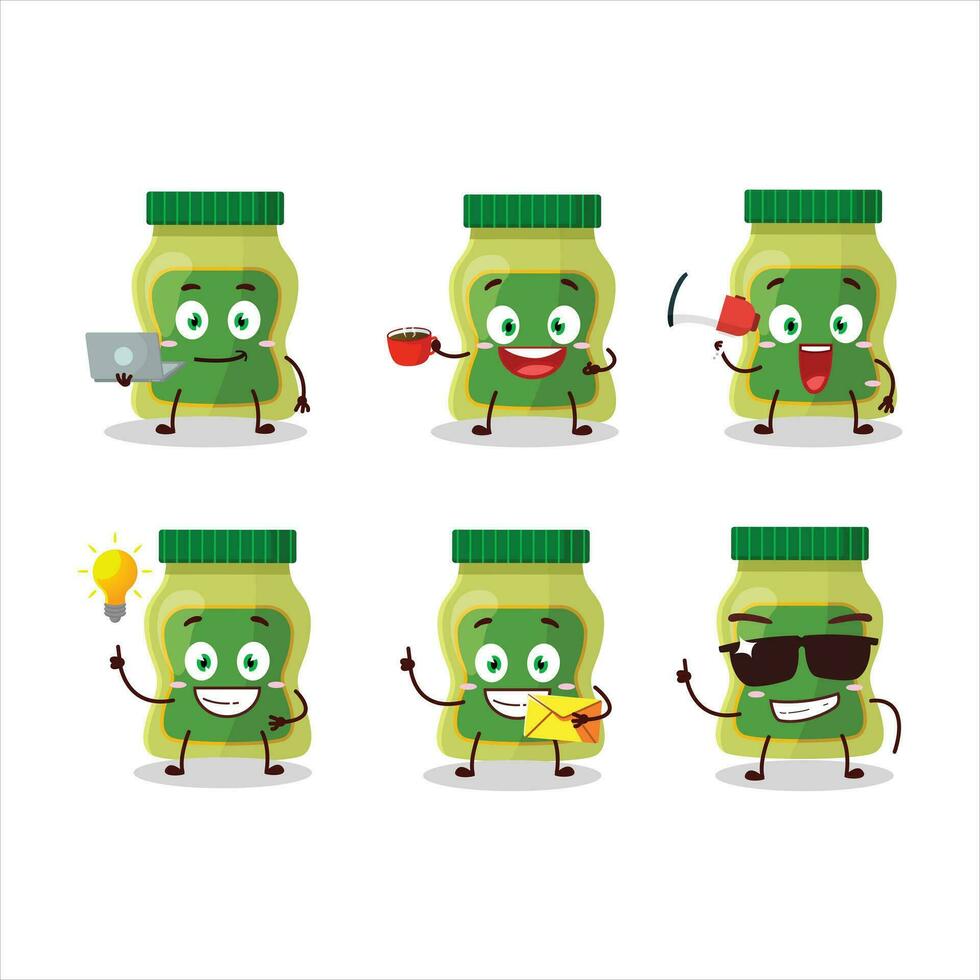 wasabi dibujos animados personaje con varios tipos de negocio emoticones vector