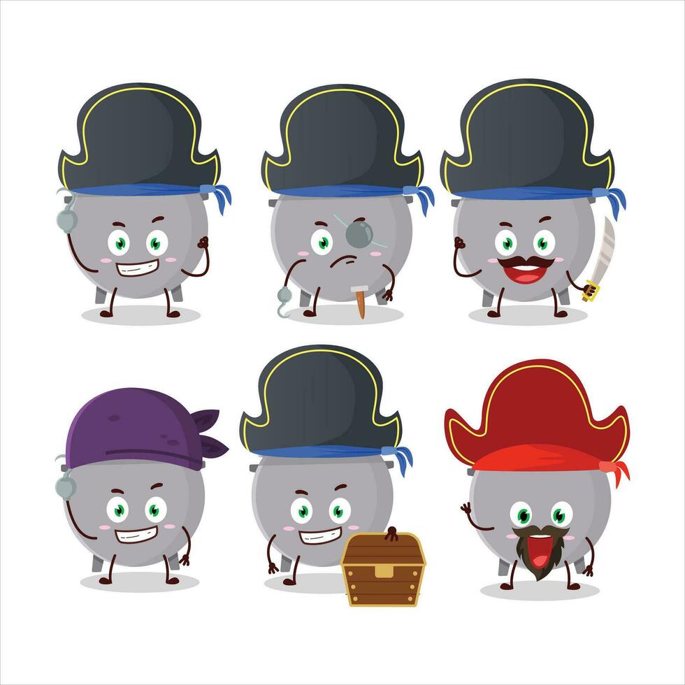 Cartoon character of cauldron bottle with various pirates emoticons vector