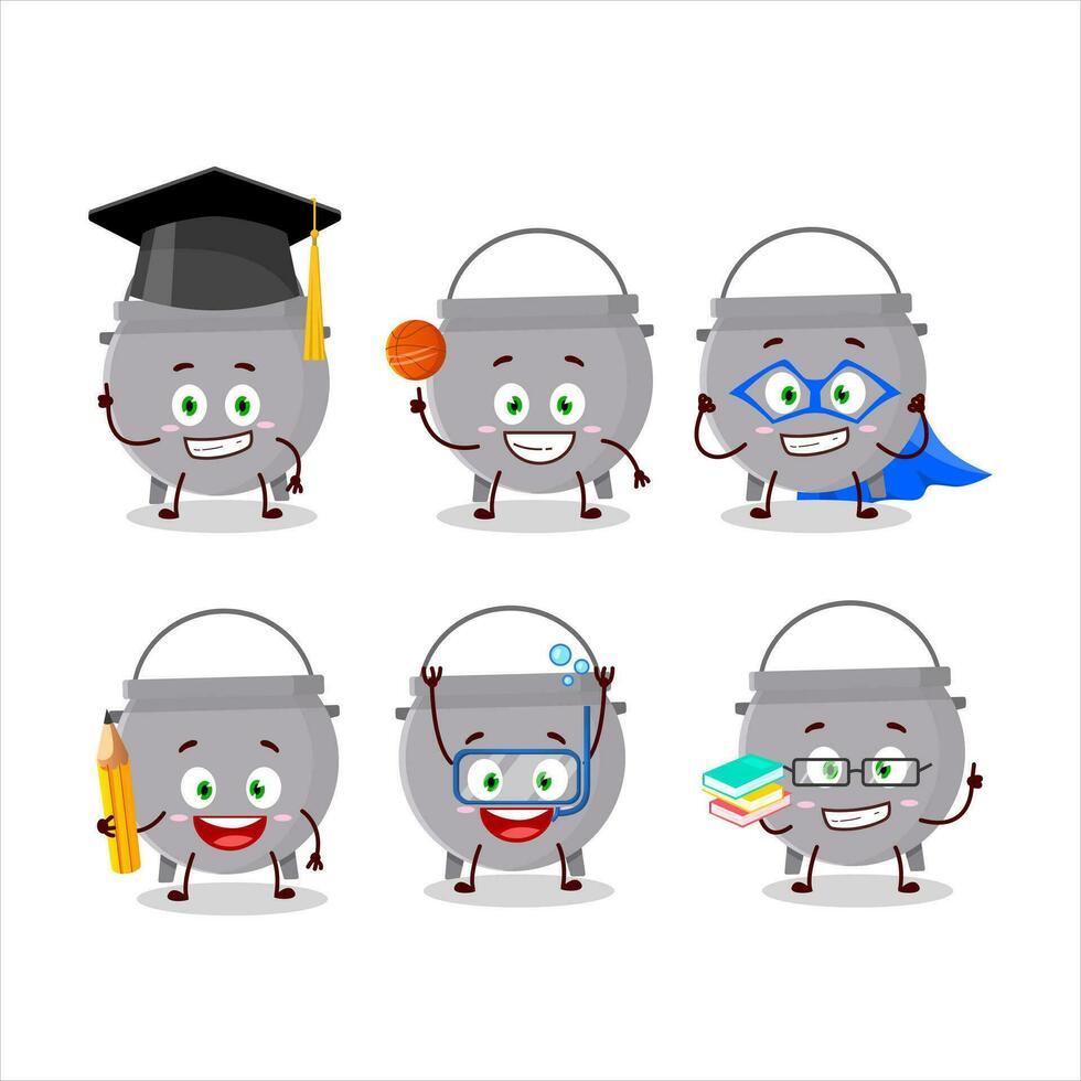School student of cauldron bottle cartoon character with various expressions vector