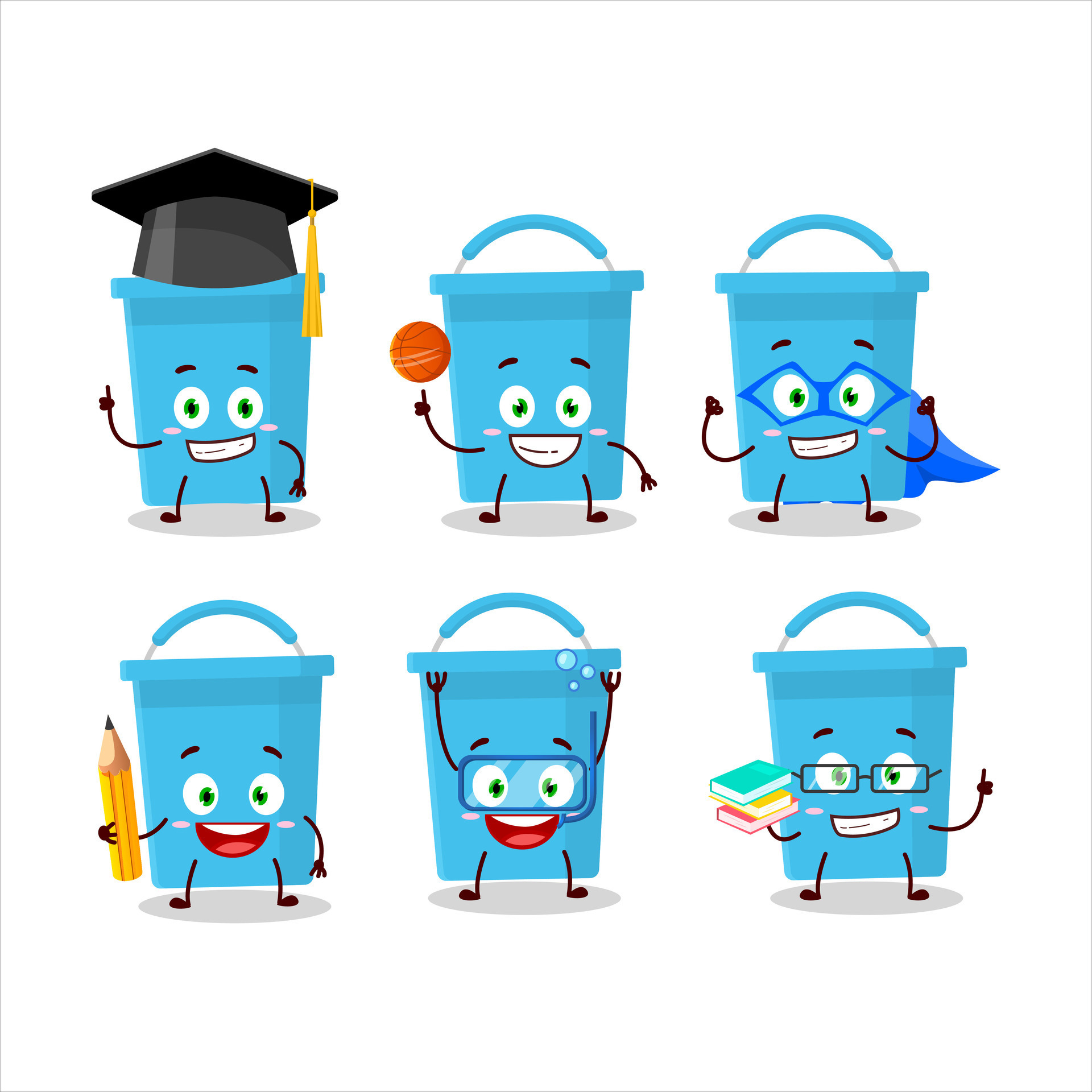 School student of blue bucket cartoon character with various expressions 26416960 Vector Art at
