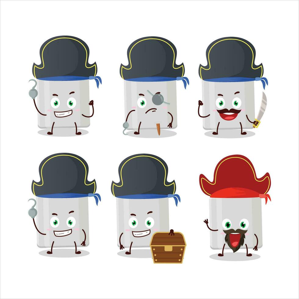 dibujos animados personaje de Leche lata con varios piratas emoticones vector