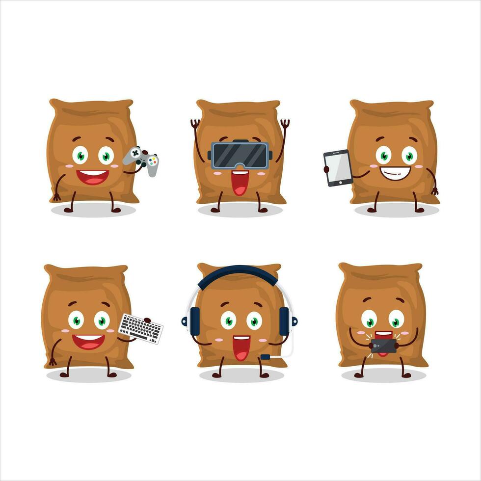 Flour sack cartoon character are playing games with various cute emoticons vector