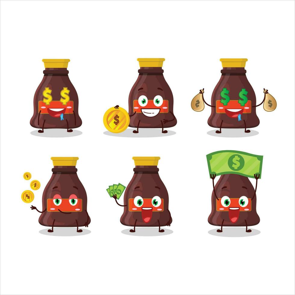 Soy sauce cartoon character with cute emoticon bring money vector