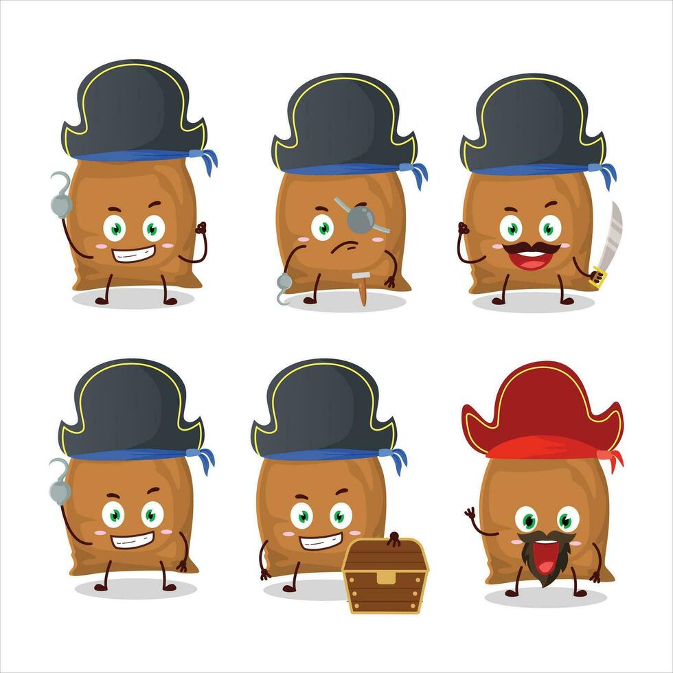 Cartoon character of flour sack with various pirates emoticons vector