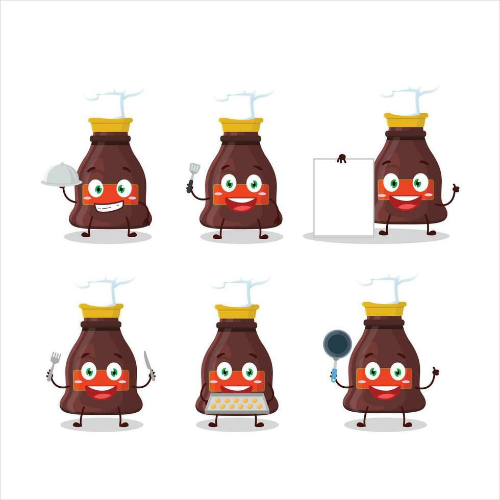 Cartoon character of soy sauce with various chef emoticons vector