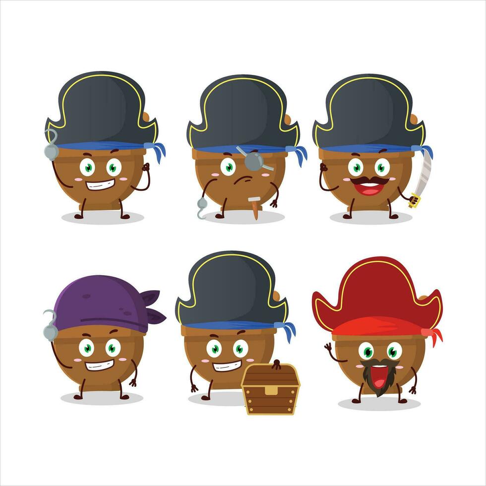 Cartoon character of mortar and pestle with various pirates emoticons vector