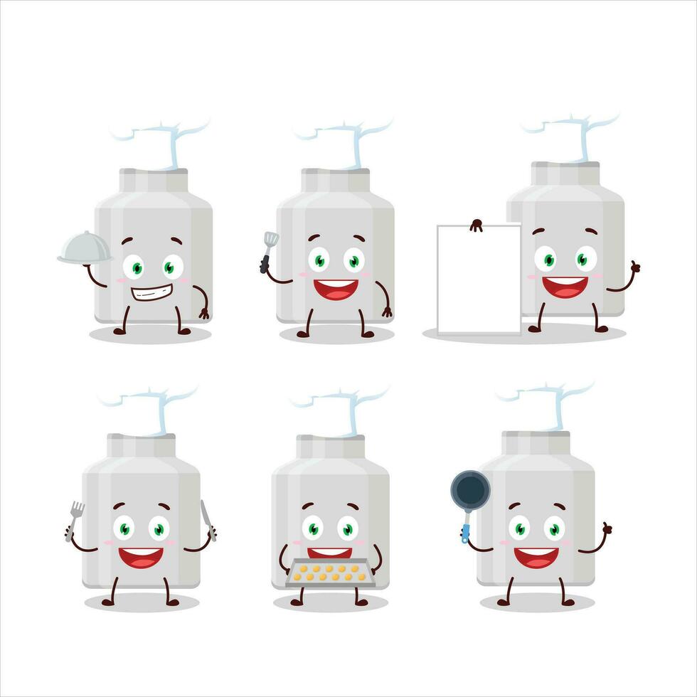 Cartoon character of milk can with various chef emoticons vector