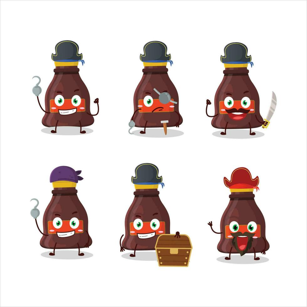 Cartoon character of soy sauce with various pirates emoticons vector