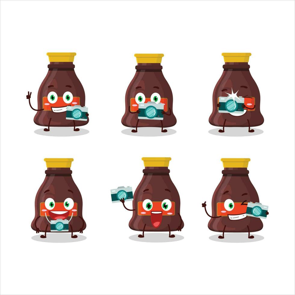 Photographer profession emoticon with soy sauce cartoon character vector