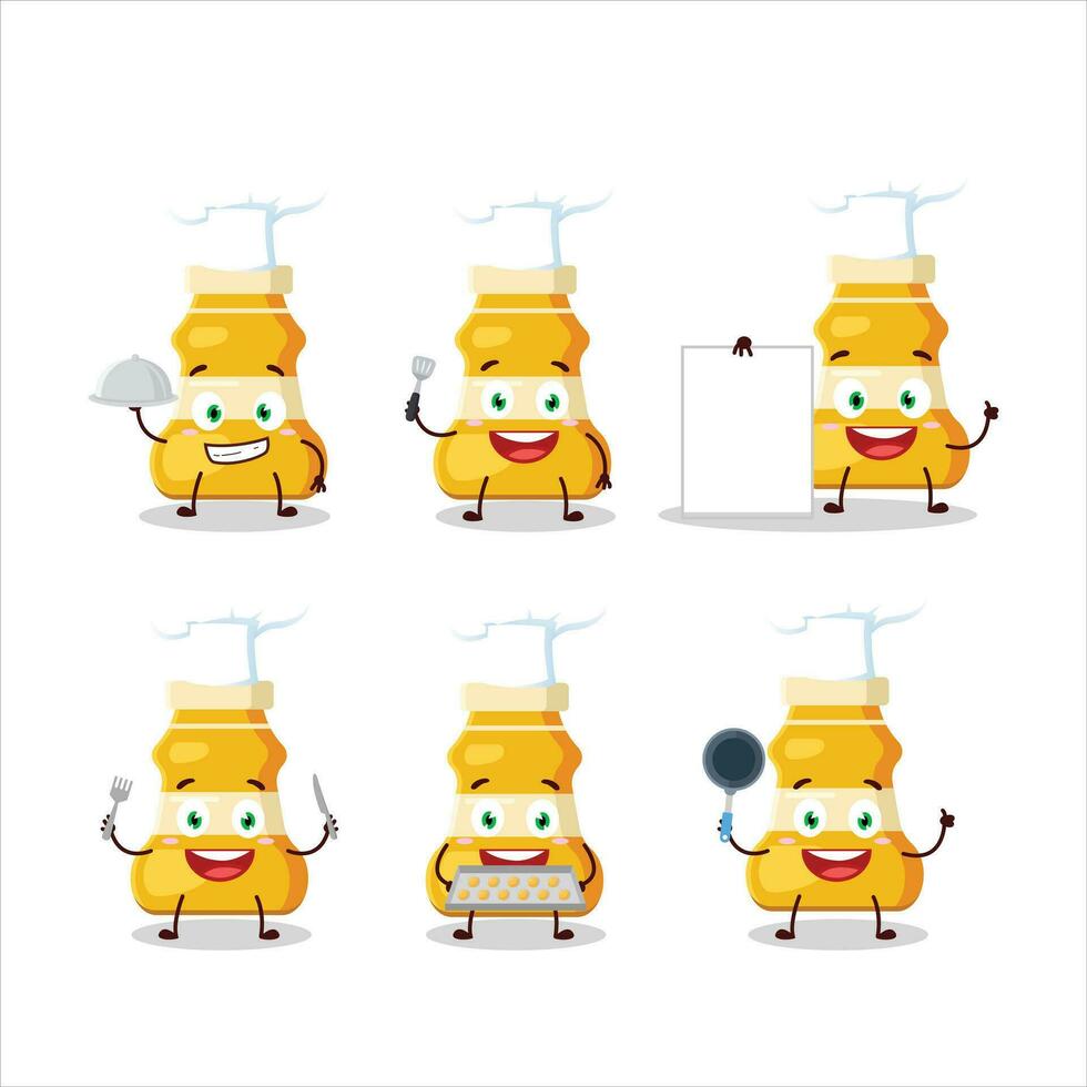 dibujos animados personaje de curry salsa con varios cocinero emoticones vector