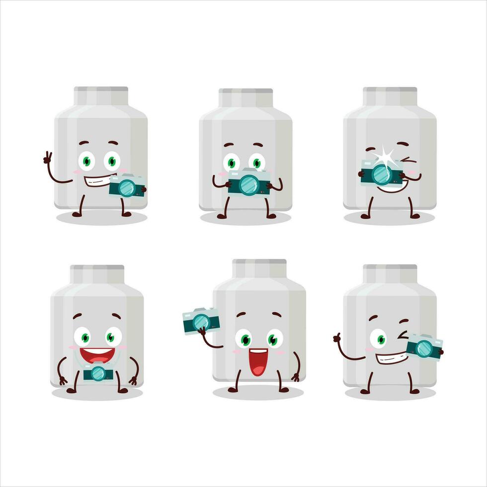 Photographer profession emoticon with milk can cartoon character vector
