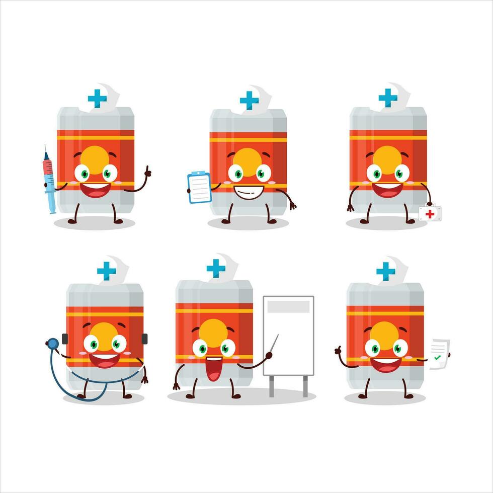 médico profesión emoticon con cerveza botella dibujos animados personaje vector