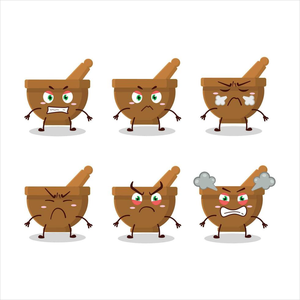 Mortar and pestle cartoon character with various angry expressions vector