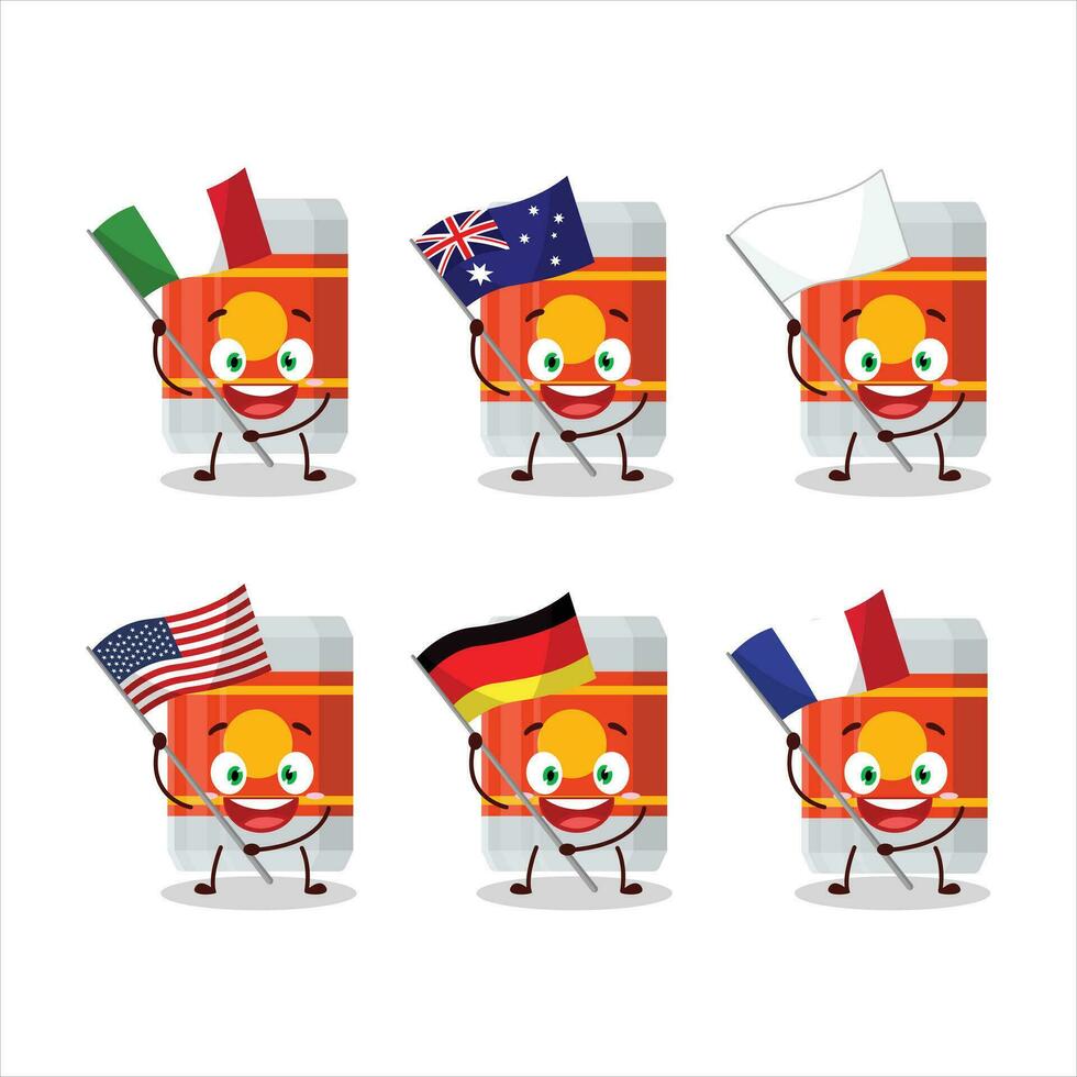 Beer bottle cartoon character bring the flags of various countries vector