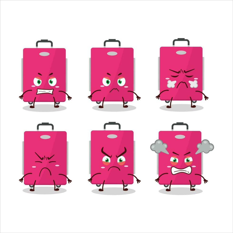Pink lugage cartoon character with various angry expressions vector