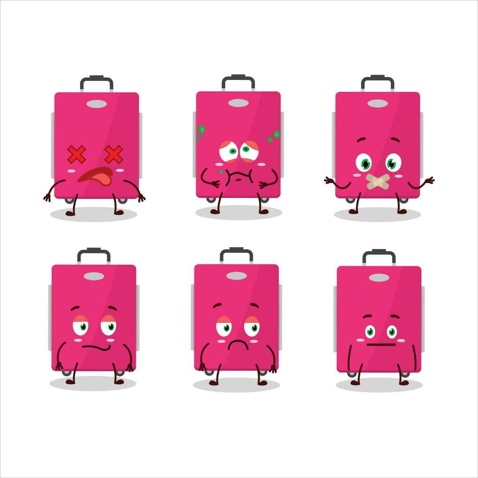 Pink lugage cartoon character with nope expression vector