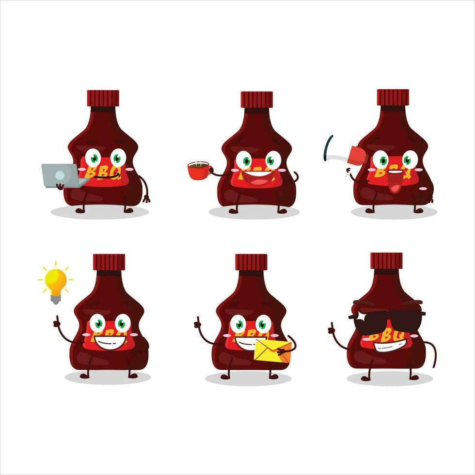 BBQ sauce cartoon character with various types of business emoticons vector