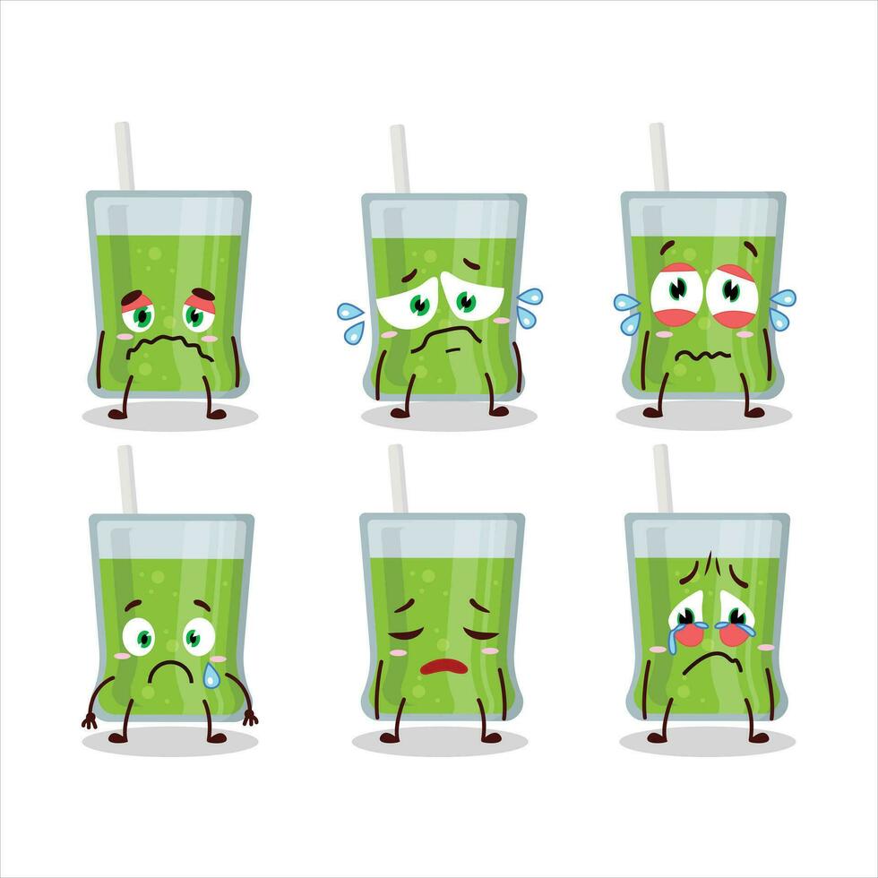 Green apple juice cartoon character with sad expression vector