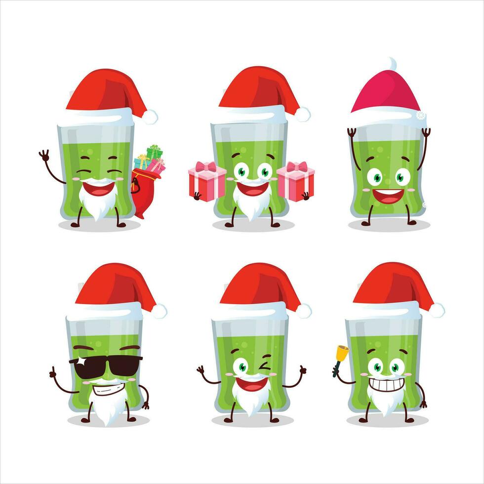 Papa Noel claus emoticones con verde manzana jugo dibujos animados personaje vector