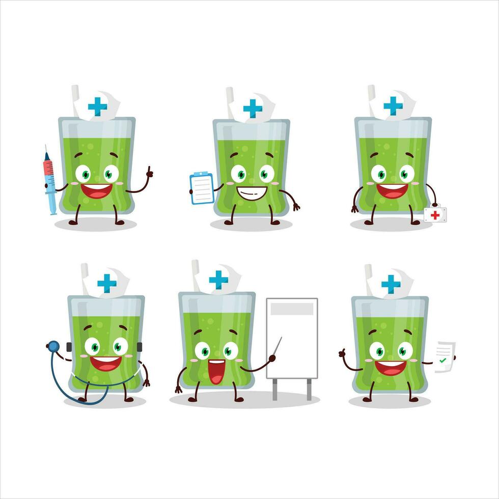 Doctor profession emoticon with green apple juice cartoon character vector
