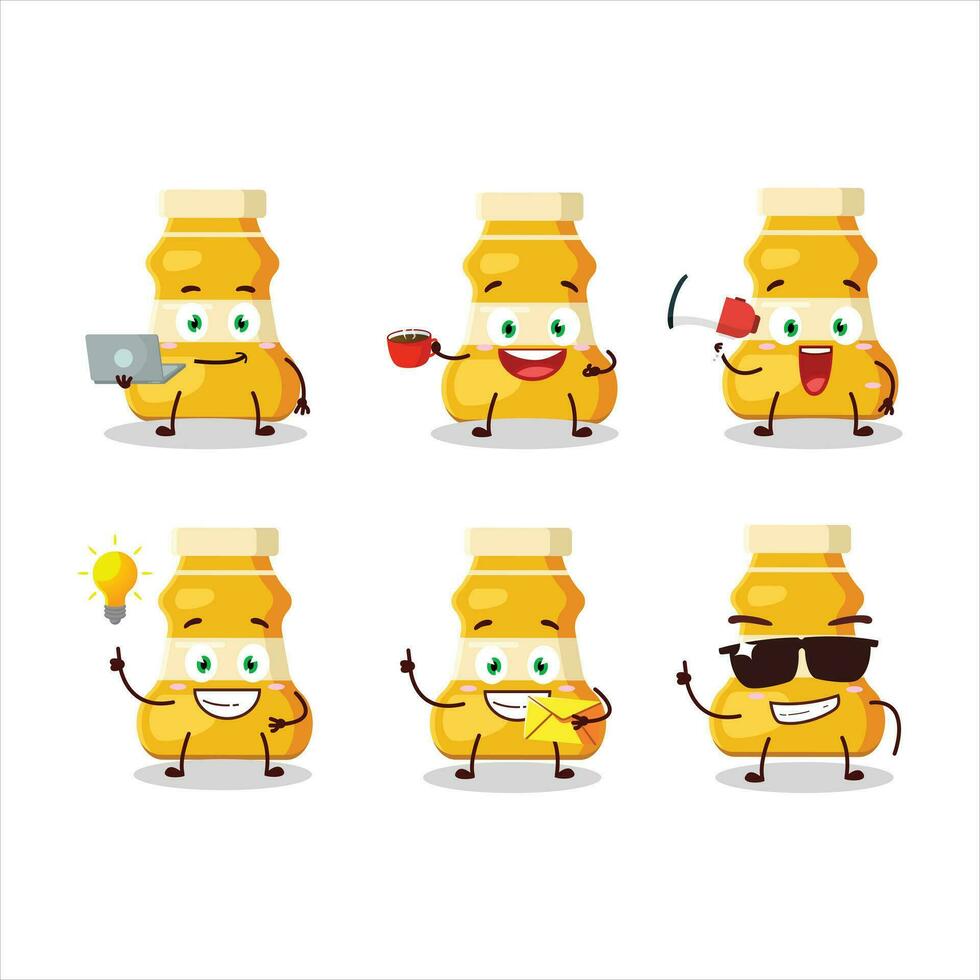 Curry sauce cartoon character with various types of business emoticons vector