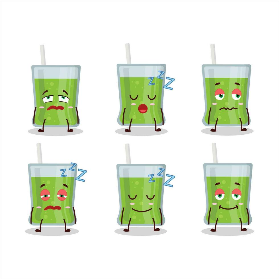 dibujos animados personaje de verde manzana jugo con soñoliento expresión vector