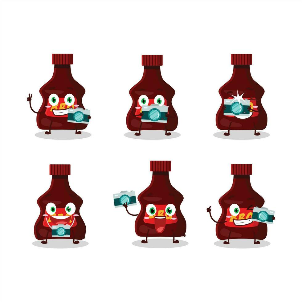 Photographer profession emoticon with bbq sauce cartoon character vector