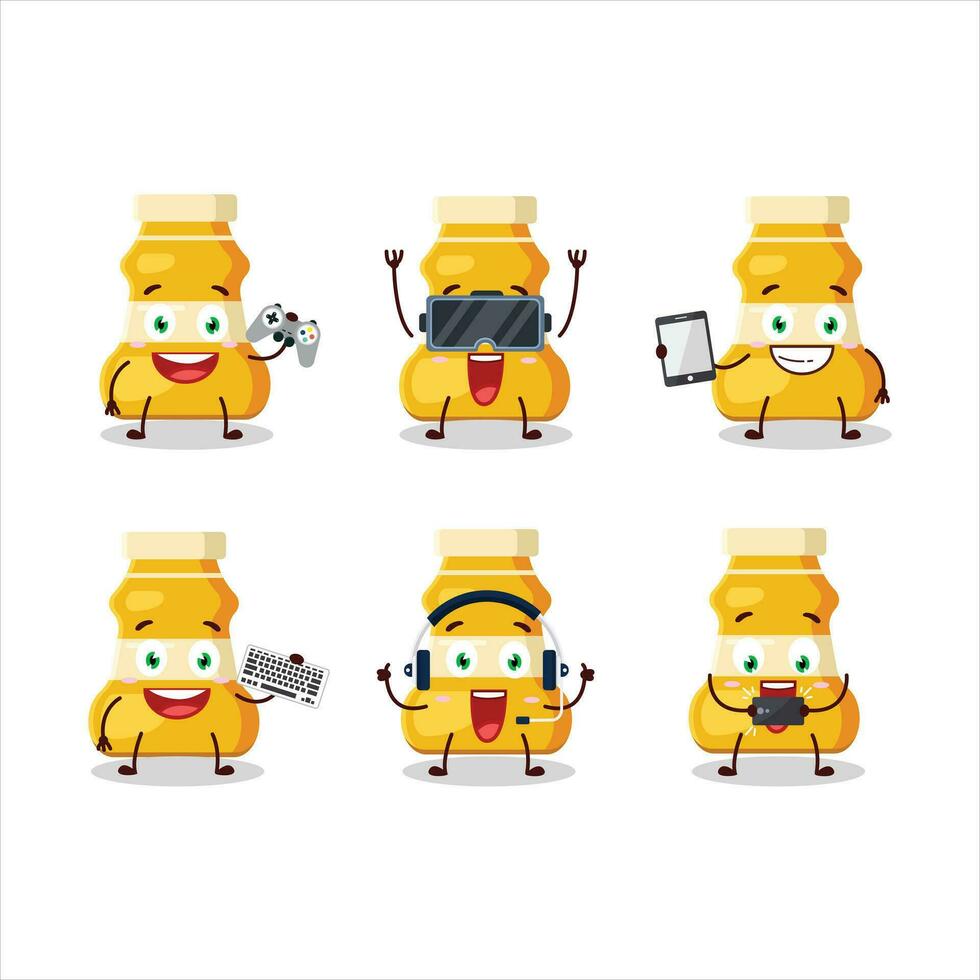 Curry sauce cartoon character are playing games with various cute emoticons vector