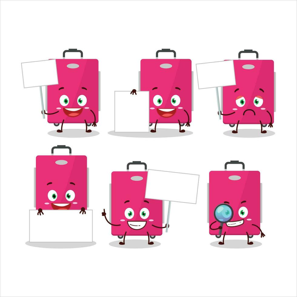 Pink lugage cartoon character bring information board vector