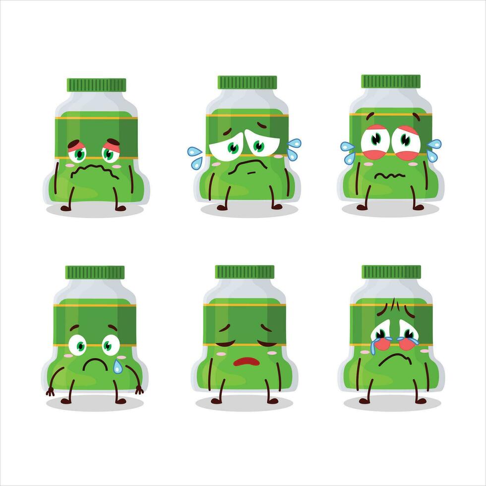 Pesto bottle cartoon character with sad expression vector