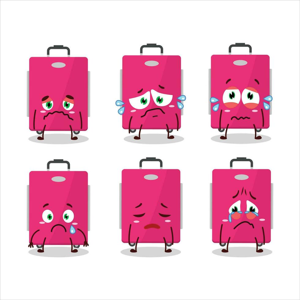 Pink lugage cartoon character with sad expression vector