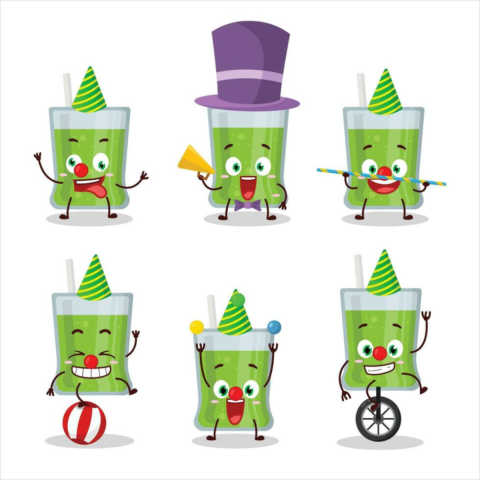 Cartoon character of green apple juice with various circus shows vector