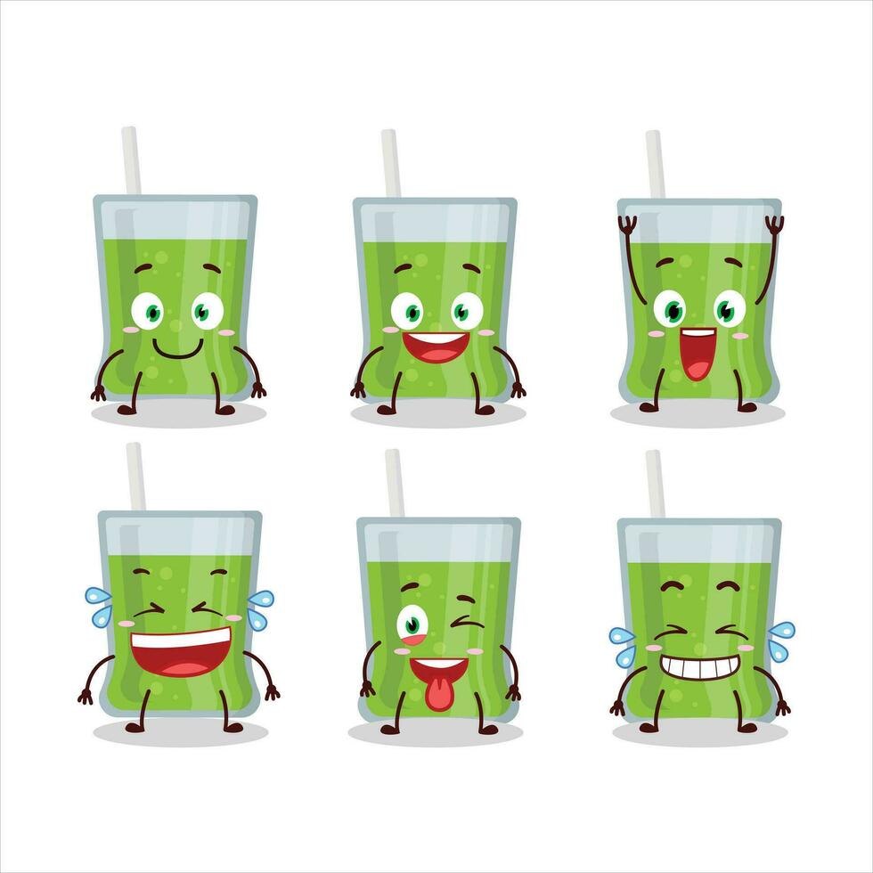 dibujos animados personaje de verde manzana jugo con sonrisa expresión vector