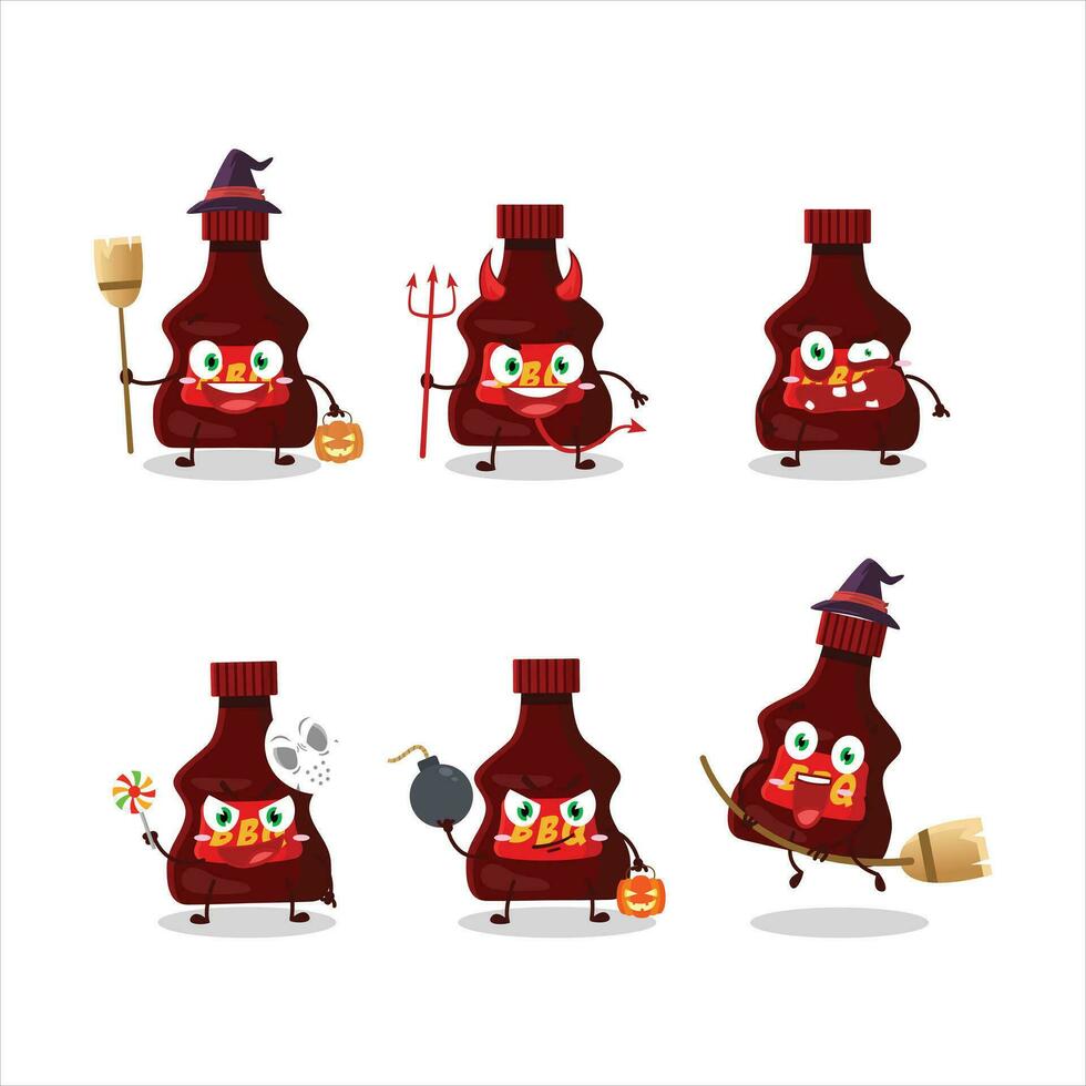 Halloween expression emoticons with cartoon character of bbq sauce vector