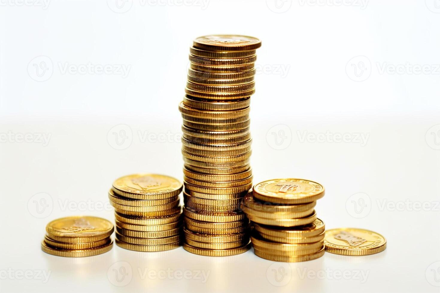 Stack of golden coins isolated on white background photo