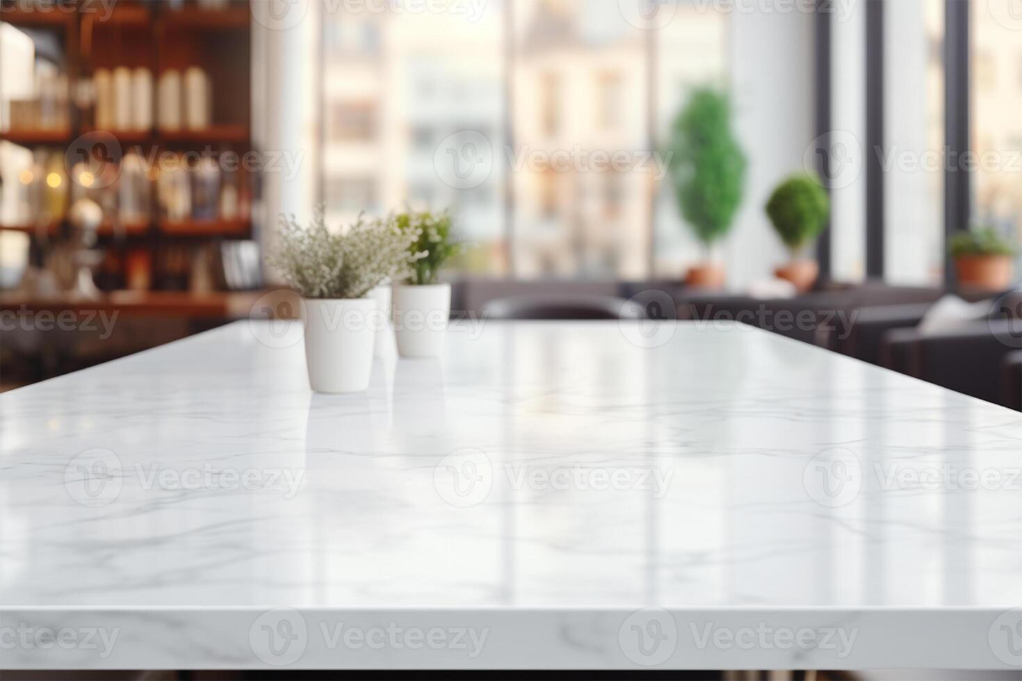 White marble table top and blurred abstract background from photo