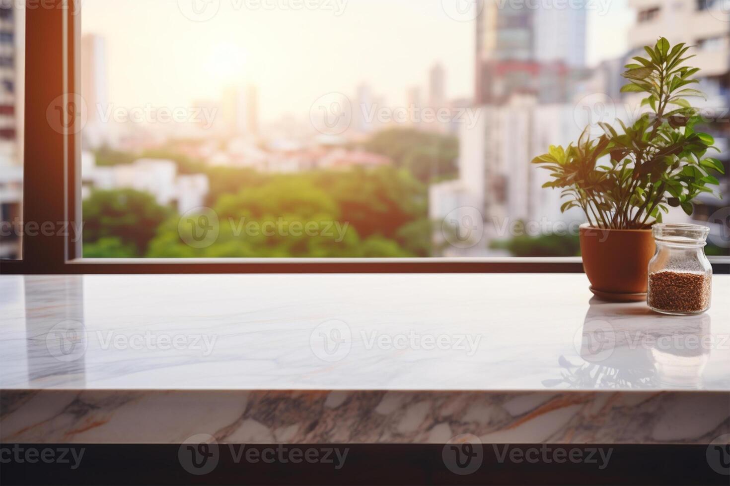 White marble table top and blurred abstract background from photo
