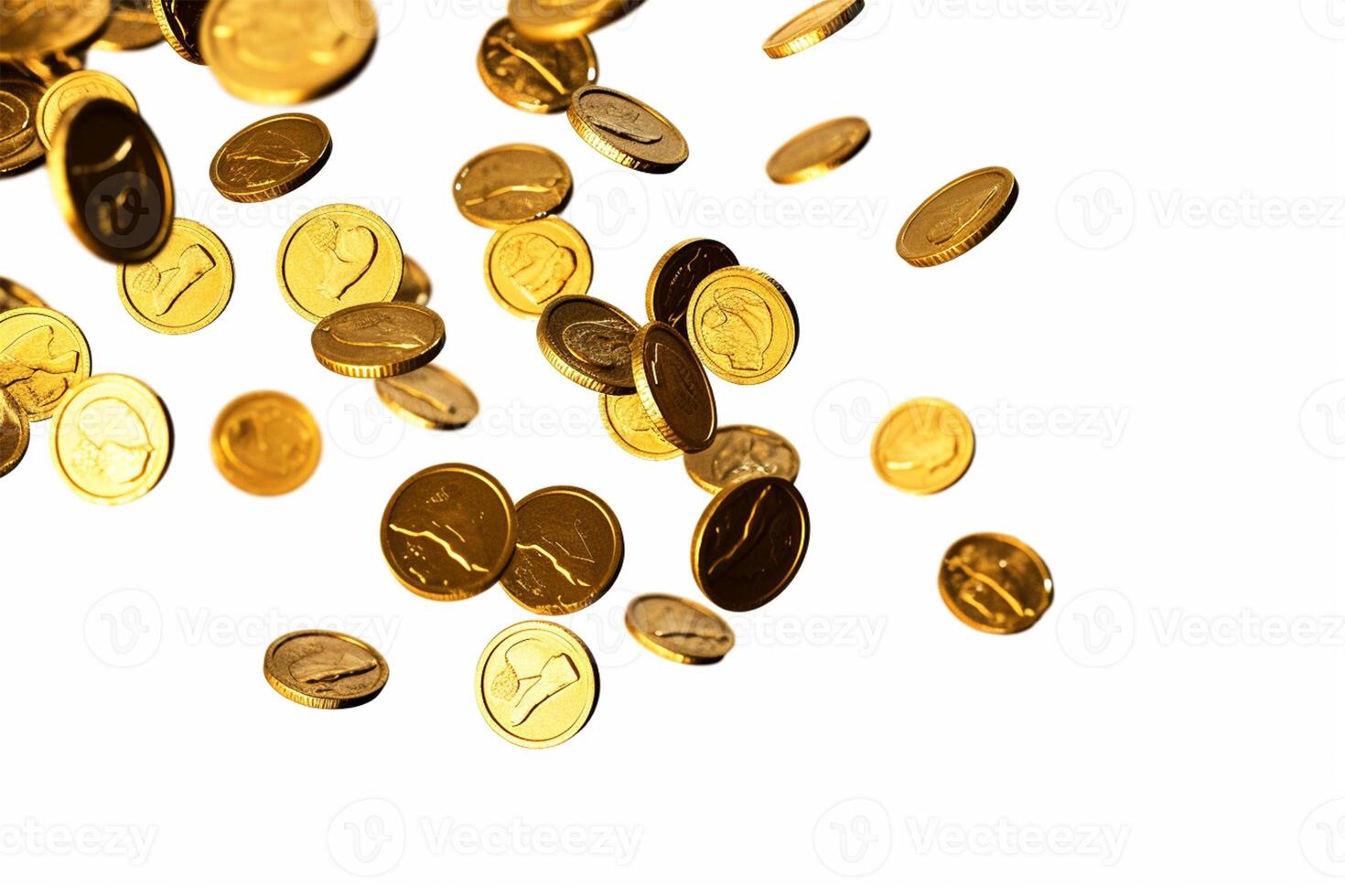 Falling Gold Coins Isolated on white background AI Generated photo