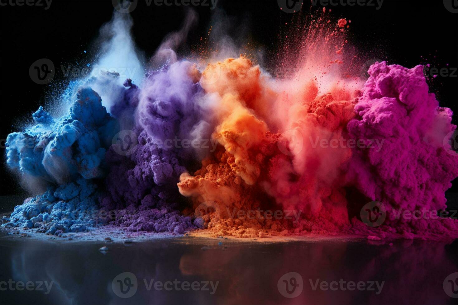 Colorful powder explosion on a black background, Holi Festival concept AI Generated photo