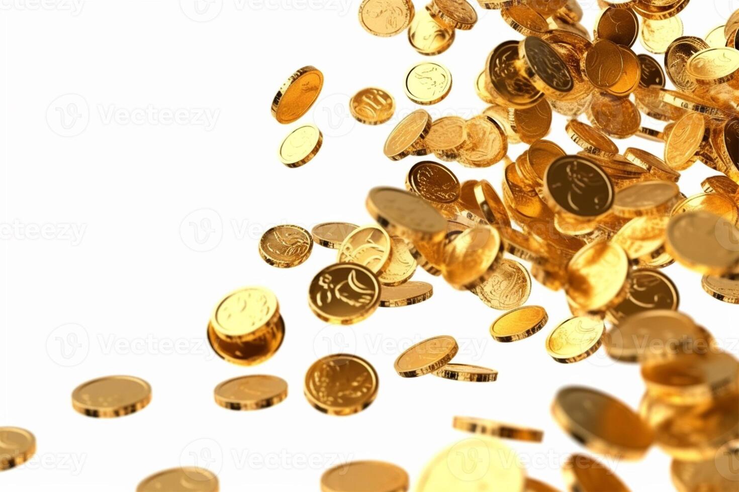 Falling Gold Coins Isolated on white background AI Generated photo